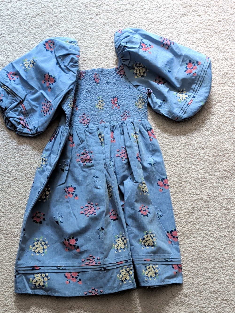 Janie and Jack Light Blue Chambray Dress with Pink and Yellow Flowers - Girls 10